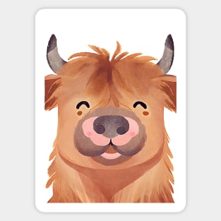 Cute Highland Cow Smiling Watercolor Painting Sticker